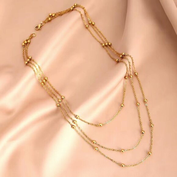 Triple Layer Station Chain Necklace in Gold - Picture 5 of 6